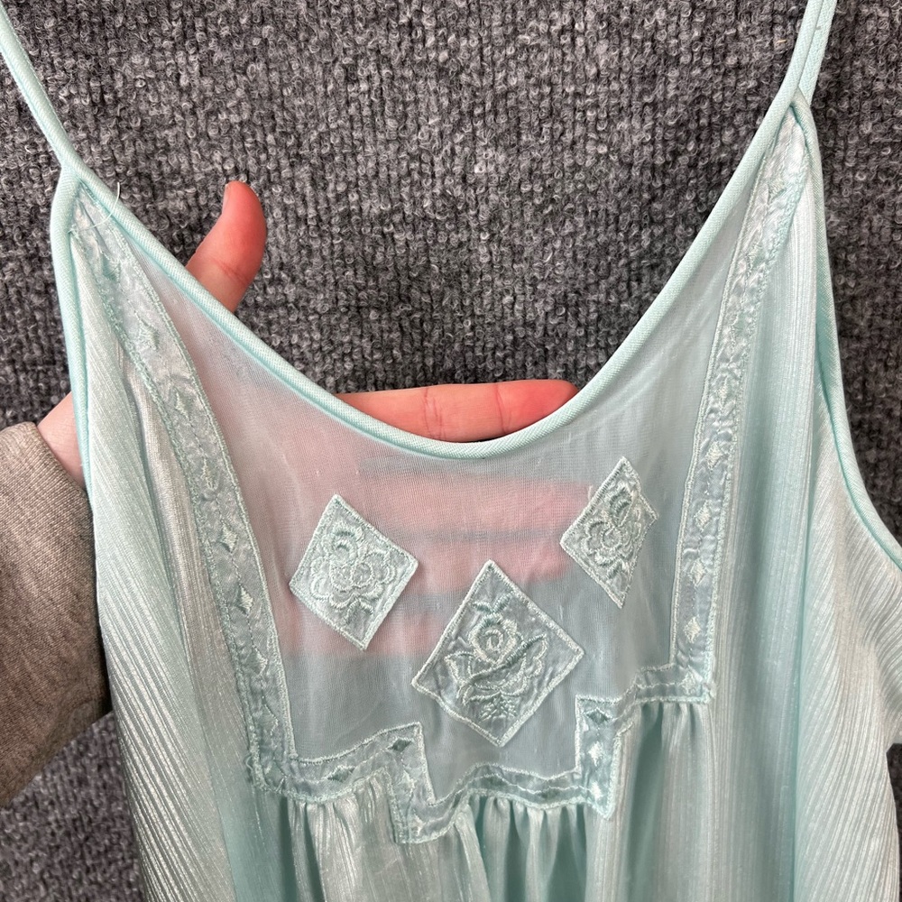 Val Mode Dress Lingerie Women Size L Light Blue Nightgown Shiny Silky VINTAGE - Picture 9 of 11